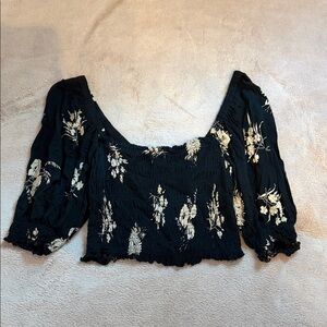 Urban Outfitters Black and Cream Floral Blouse